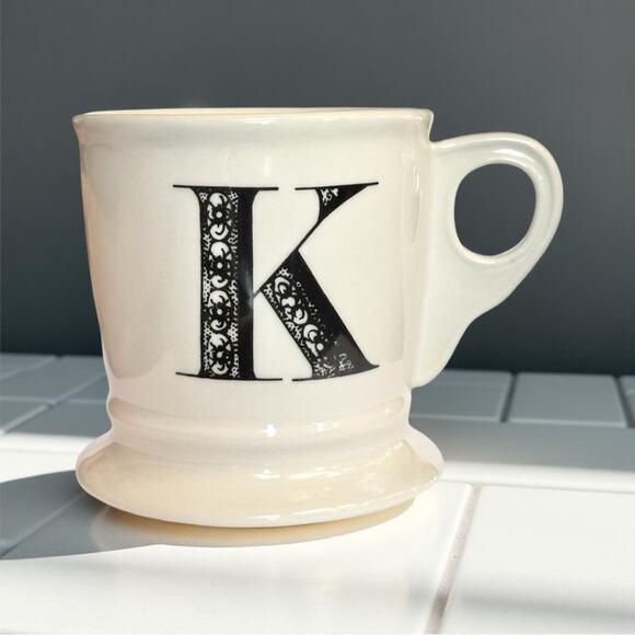 Anthropologie Black and White Ornate Monogram Ceramic Mug - Picture 1 of 4